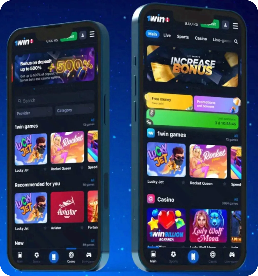 Aplicația mobilă 1Win pe telefon - interfață pariuri și cazino